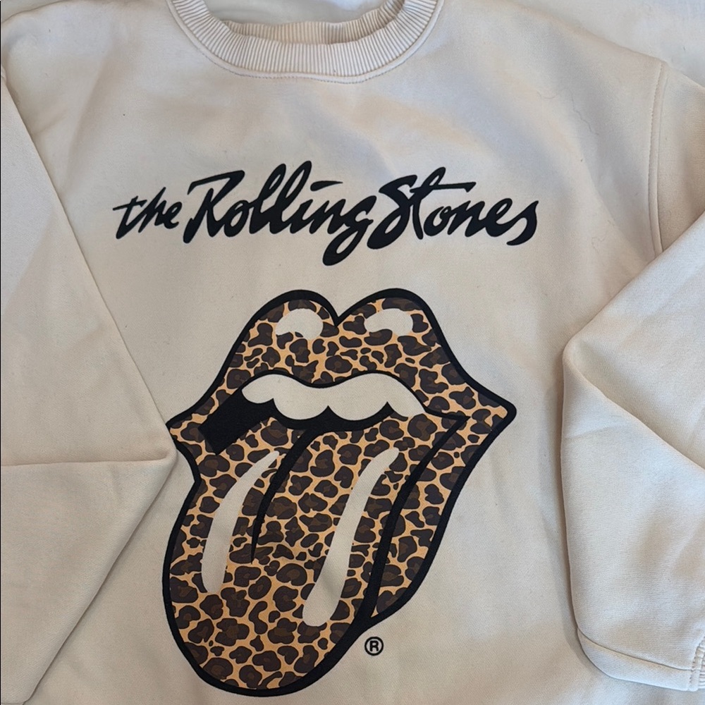 Zara Cream Rolling Stones Leopard Tongue Sweatshirt